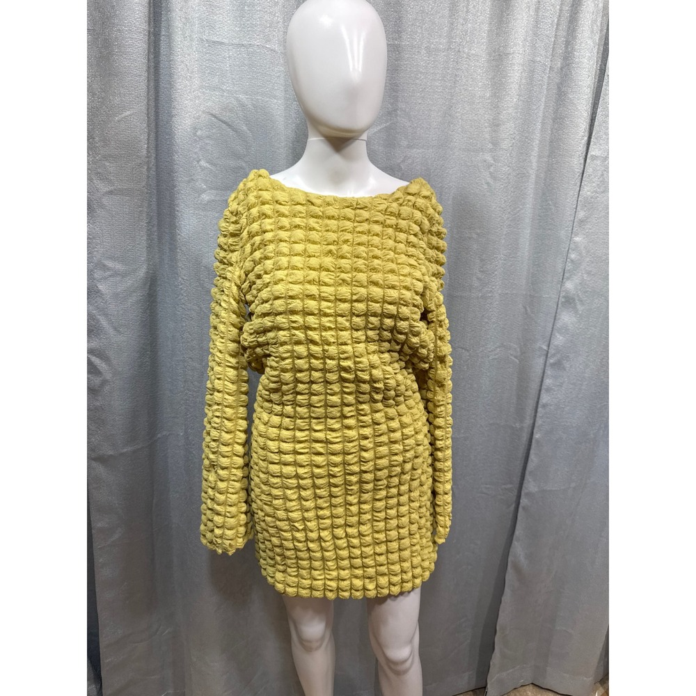 Peppermayo Irreplaceable Mini Dress‎ Fern YELLOW Popcorn Texture Open Back 6 NEW